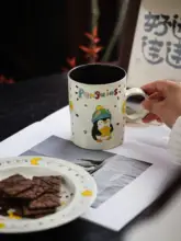 かわいいキャラクターのペンギンコーヒーカップ＆スイーツプレート【手作り・午後のティータイム用・持ちやすいデザイン】