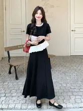 黒色フレンチスタイルの半袖スカート【シンプルなデザイン・優雅な雰囲気・大人向け】（ セットアップ対応）