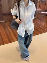 春夏用 プリーツ翻訳シャツ【レディース・ホワイト・襟付き】