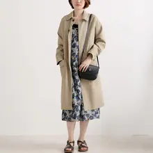 レトロスタイル 大きいサイズ ゆったり通勤用 ガウンコート【ポケット付き・ストレートデザイ  ン・春秋用・単色】