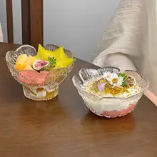 レトロな花弁デザインのガラススイーツボウル【家庭用・透明・サラダ・フルーツ用】