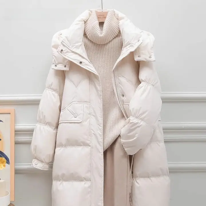 白鹅绒使用の冬用ダウンコート【レディース・中長丈・暖かさ強化】