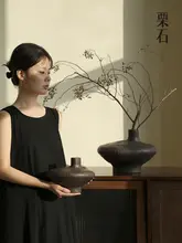 古銅色のアートフラワーベース【陶器製・レトロデザイン・和モダン】