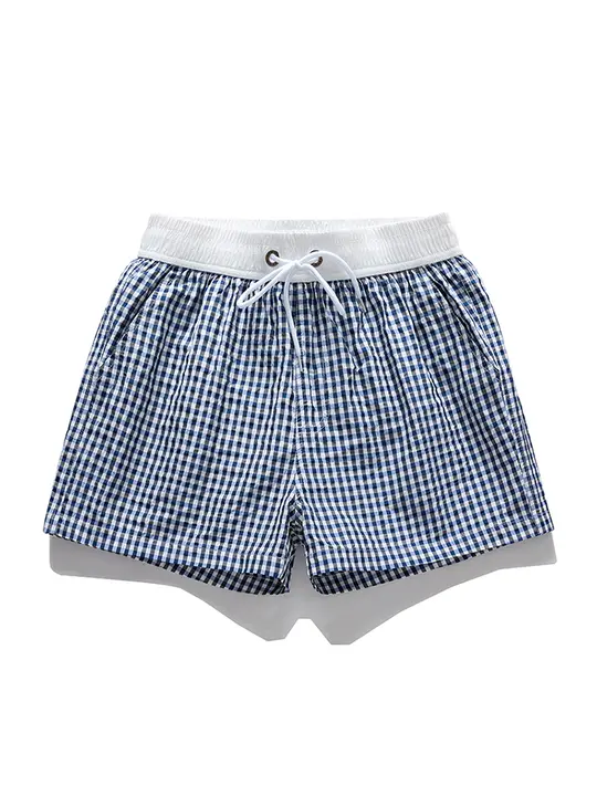 夏用 軽量アイスシルク速乾ショートパンツ【男女兼用・通気性・カジュアル・チェック柄】（セットアップ対応）