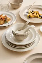 Tlife デイジー生活陶器セット【クリーム風・高級感・家庭用・ボウル＆箸の組み合わせ】