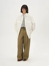 ヴィンテージ風酵素水洗コットンワイドストレートパンツ【ポケット付き・フィット・ドローストリング】（セットアップ対応）