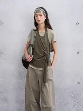 おしゃれで快適！ショート丈ツイストデザインTシャツ【夏用・カジュアル・スポーツ対応】（セットアップ対応）