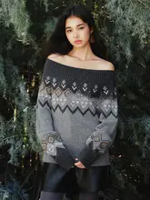 一字肩デザインのニットトップス【ウール混合・秋冬用・女性用】