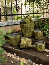 ユニークな苔風セメント製植木鉢【大口径・通気性・屋外庭園用・アートデコレーション】