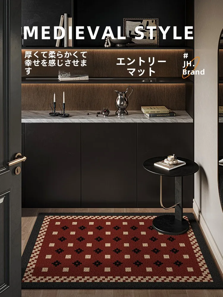 シンプルで高級感ある玄関マット：緑のデザインと滑り止め仕様が実用性を実現