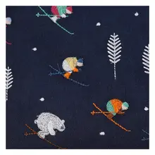 厚麻棉製スノーピープル刺繍生地【手作り化粧ポーチ・抱き枕・テーブルクロス用】