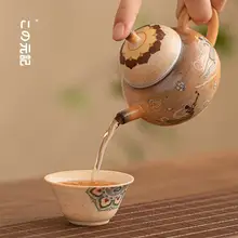 敦煌風デザイン 陶製ティーポット【家庭用・中式・レトロスタイル】