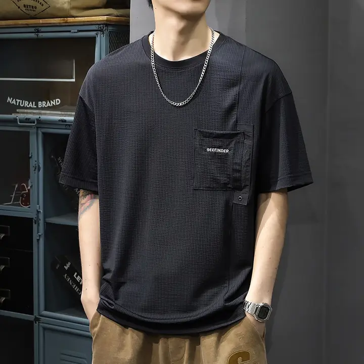 夏用薄手ストライプTシャツ【氷糸・メンズ・ゆったりフィット・速乾】