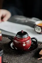 手描き小花の陶製ポット【粉引山楂紅・和風・侘寂スタイル】