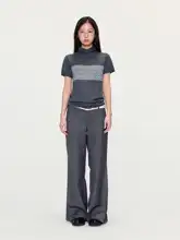 提花ウール混紡ニットトップス【クルーネック・薄手・短袖】