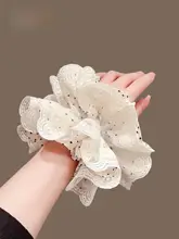 波点レースフラワーヘアゴム【フレンチスタイル・弾力性】