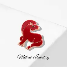 レッドホースデザインブローチ【高級アンティークスタイル・動物モチーフ・スーツアクセサリー】