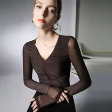 Vネック長袖レースラテンダンス衣装【女性用・スリムデザイン・練習用】