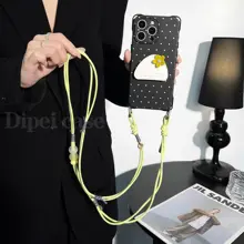 スマホケース iPhone Huawei Xiaomi 対応 水玉 ストラップホール付き スタンド付き 斜め掛け 手提げ 白