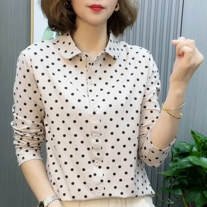 ポロ襟の綿100%ボーダー長袖シャツ【フィット・カジュアル】