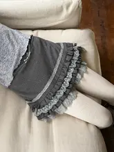 レトロなレース付きミストグレーの冬用スカート【シンプルで上品な通勤スタイル】