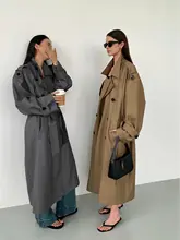 クラシックな大きな襟のダブルボタン中長丈トレンチコート【エレガントスタイル】