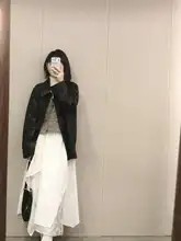 ロマンチックなフランス風不規則刺繍レースフリル付きゴムウエスト春秋用ロングスカート（セットアップ対応）
