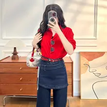 華やかなデザインのフレアデニムパンツ【女性用・春秋用・フィット】