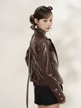 PUレザーアウター【秋冬用・防風・厚手・ジッパーカラー・長袖・甘辛ミックス】