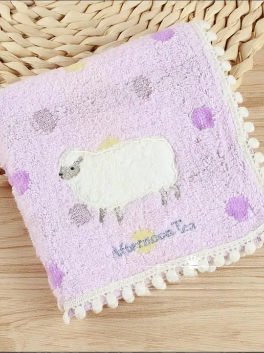 全棉無撚糸の精緻な刺繍入りシープカートンハンドタオル【カジュアルデザイン・手触り良好】