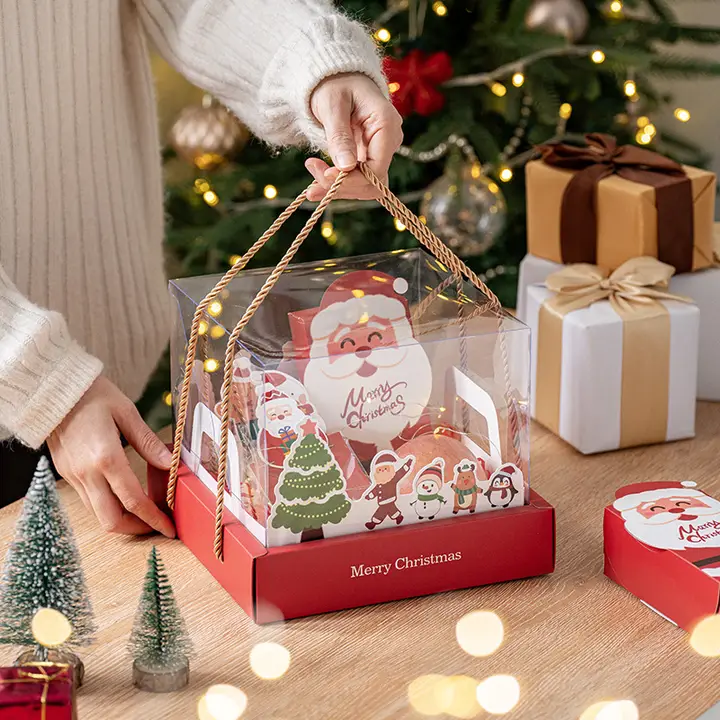 クリスマス用 透明手提げギフトボックス【アップルギフト・お菓子・スカーフ・ケーキ用】