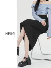 高腰Aラインスカート【黒・タイト・後ろスリット】