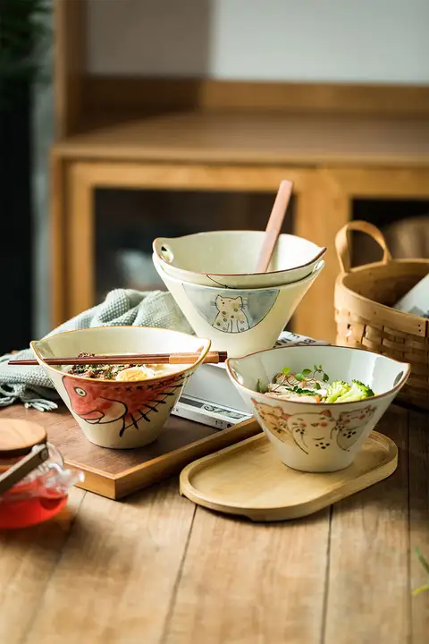 ボウル 家庭用 麺ボウル 陶器 日本風 ダブルハンドル
