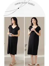 マタニティ用モダール授乳対応ナイトドレス【夏用・胸パッド付き・産後用・中長丈】