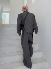 おしゃれなデザインの立襟ジャケットとパンツ【長袖・ウエストベルト付き】（セットアップ対応）