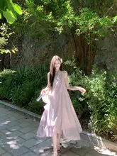 優雅な花柄のノースリーブワンピース【パープル・春用・小柄向け・リゾートスタイル】