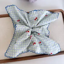 可愛いピンクチェリー格子のヘアゴム【大きめ・丸いお団子用・高級感】
