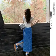 韓国風 花柄ハイウエストスカート【Aライン・ロング・夏用】（セットアップ対応）