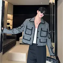 多ポケットデザインの男性向けショートジャケット【ヴィンテージ風・ファッショナブル・春用】（セットアップ対応）