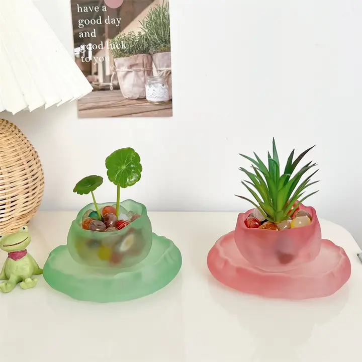 ガラス製観葉植物用フラワーベース【豊潤な琉璃デザイン・水培容器・トレイ付き】