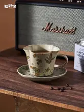 手描き花柄のコーヒーカップとソーサー【日本風・レトロ・金箔装飾】