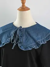 デニム風 フリル付き レディース シャツカラー【コットン・デコレーション用・ダンス衣装に最適】