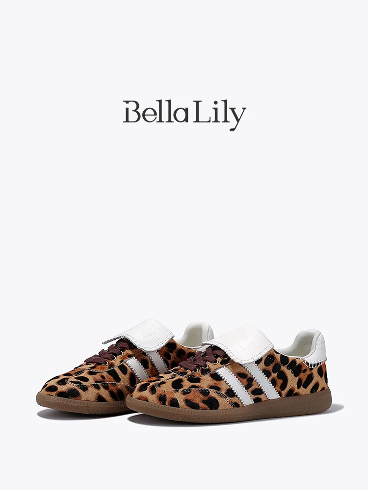 レトロヒョウ柄スニーカーBella Lily：クラシックフラットソールの日常カジュアルスタイル