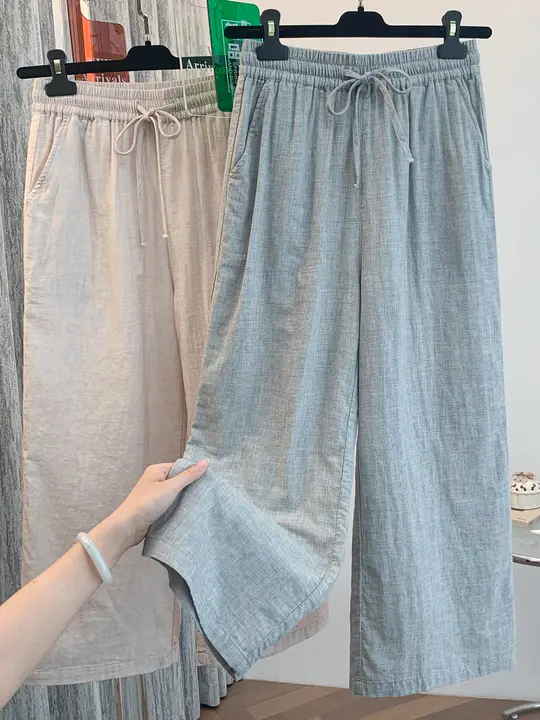 夏季用二重コットンシフォンのパンツ【ウエストゴム・ドローストリング・女性用・ワイドパンツ】（セットアップ対応）