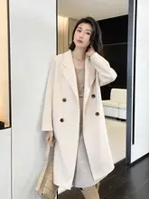 クラシックなコクーンシルエットのダブルフェイスウールコート【中丈・女性用・小柄向け】