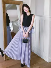 紫色のロマンティックなフリルレイヤーのタンクトップとプリーツスカート【夏用・優雅な雰囲気・セットアップ対応】