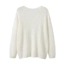 春夏用Vネックの白鹅绒薄手セーター【透かし編み・ゆったりシルエット・紫外線対策】