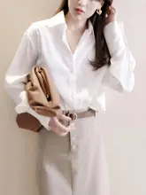 ホワイトシャツ 女性 ゆったりした 正肩 長袖 エレガント