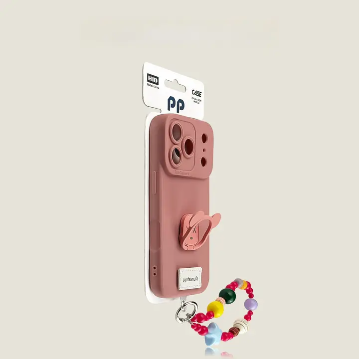 砂色クマヘッドスタンド付きシリコンブレスレット【スマートフォン用・シンプルデザイン】