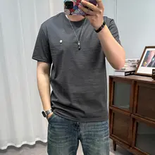 男士用 コットンリネン 半袖Tシャツ【シンプルデザイン・丸首・通気性】
